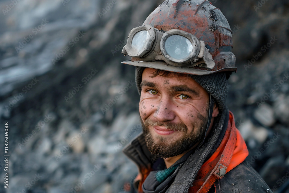 Poster portrait of a young caucasian bricklayer builder in a helmet and uniform generative ai