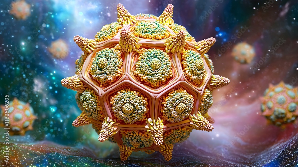 Aufkleber microscopic view of a virus particle, detailed 3d rendering.