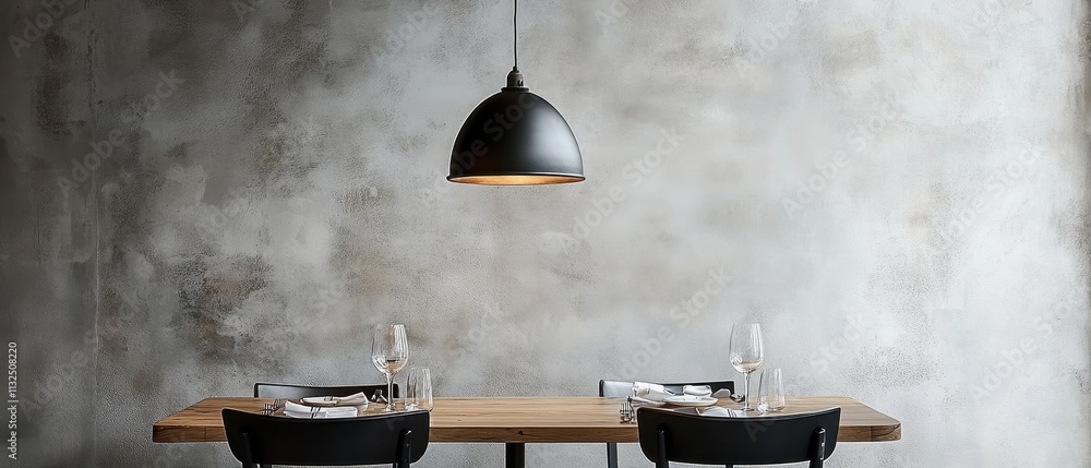 Poster minimalist restaurant setting with pendant light and table setting