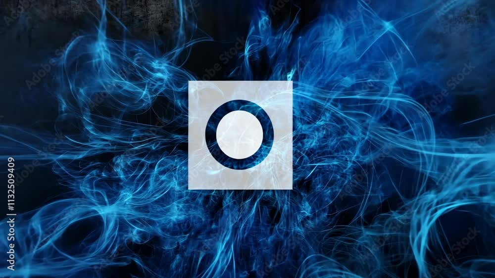 Poster abstract blue smoke patterns with a central circular shape creating a mesmerizing digital artwork