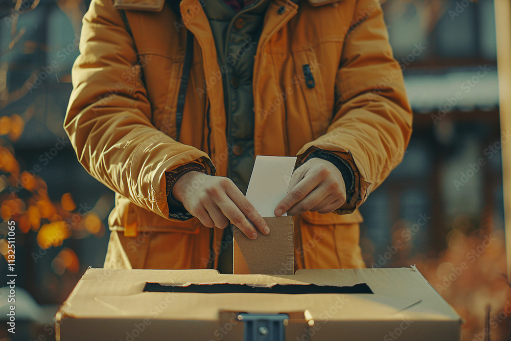 Poster ai generated image of a person putting a bulletin into the voting box