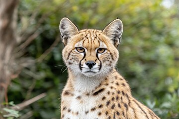 Close-up of tiger in lush green jungle with sharp gaze. Beautiful simple AI generated image