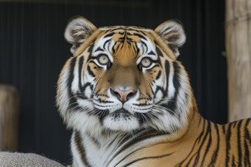 Fototapeta premium Close-up of a tiger a powerful and evocative photo of this wild animal. which conveys a sense of strength and royalty.. Beautiful simple AI generated image