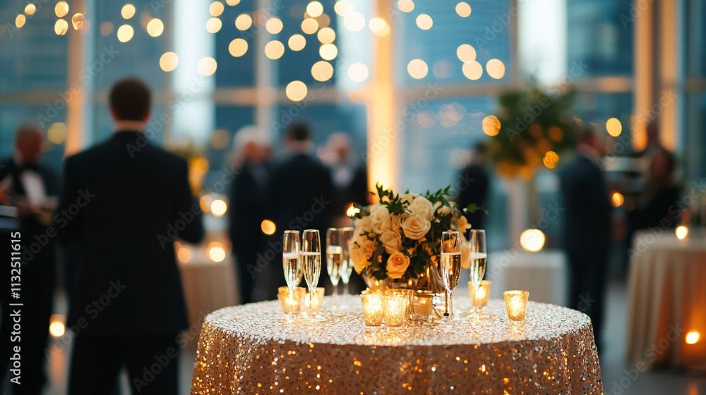 Poster new year concept. elegant table setting at a festive event with soft lighting.