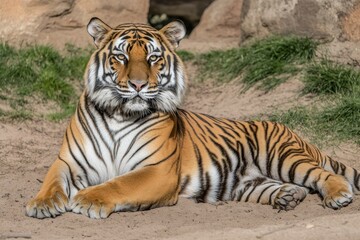 Obraz premium Intense Close-Up of a Majestic Tiger. Beautiful simple AI generated image