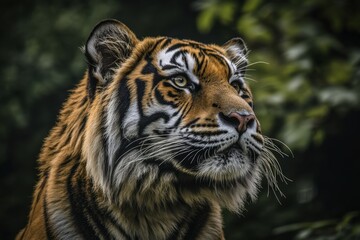 Fototapeta premium A close-up of a majestic tiger showcasing its striking features and vibrant fur in a natural setting, cut out - stock png.. Beautiful simple AI generated image
