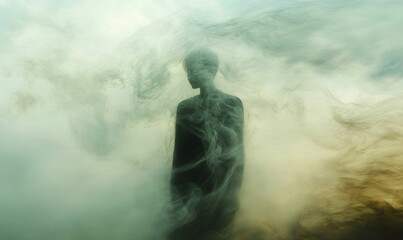 Obraz premium Figure shrouded in swirling, colored smoke.
