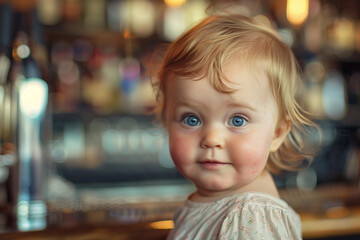 Small baby at bar pub table generative ai design