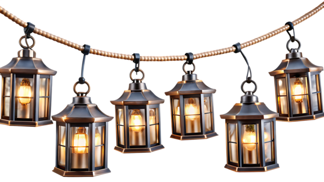 set of Hanging lantern string lights isolated on white background.AI GENERATED