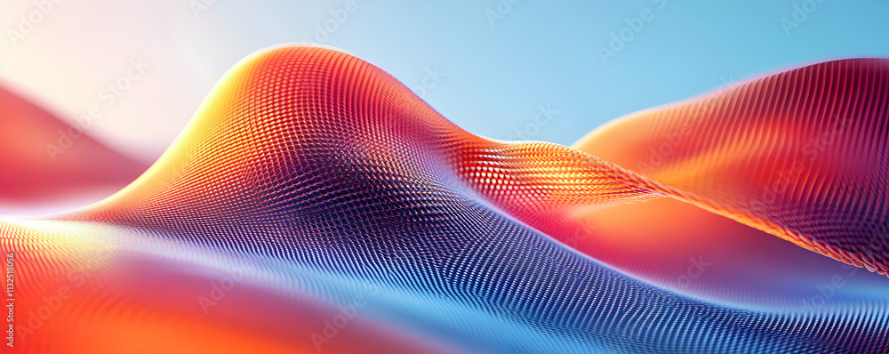 Poster abstract waveform, vibrant hues flowing dynamically across a textured surface, evoking sensations of