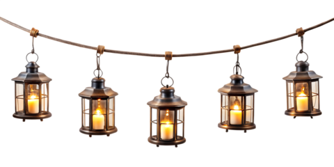 set of Hanging lantern string lights isolated on white background.AI GENERATED