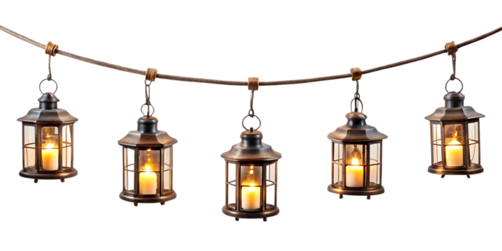 set of Hanging lantern string lights isolated on white background.AI GENERATED - Powered by Adobe