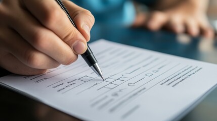 Fototapeta premium Customers provide feedback on their experience with a service or product by completing a survey. They rate their satisfaction level on a scale, typically ranging from excellent to poor
