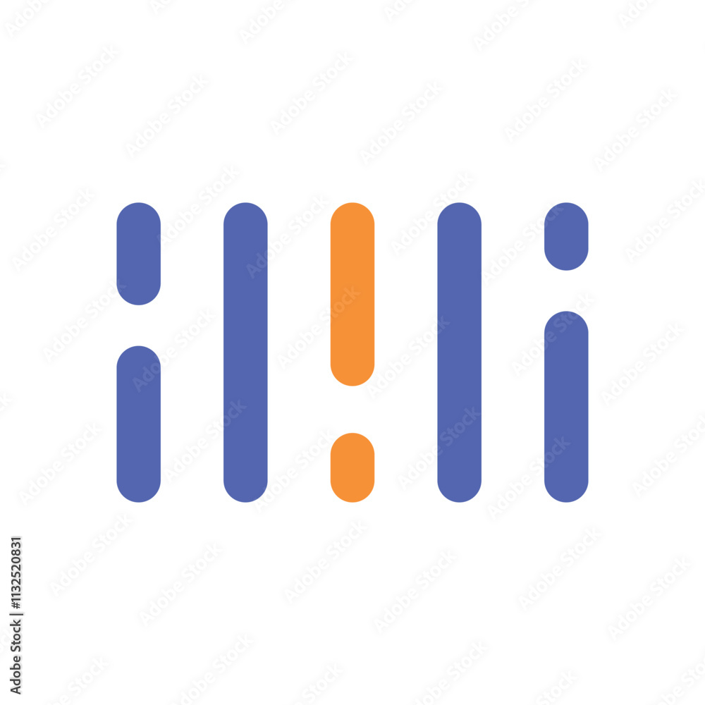 Poster a stylized abstract image featuring five vertical bars four blue and one orange creating a visual al