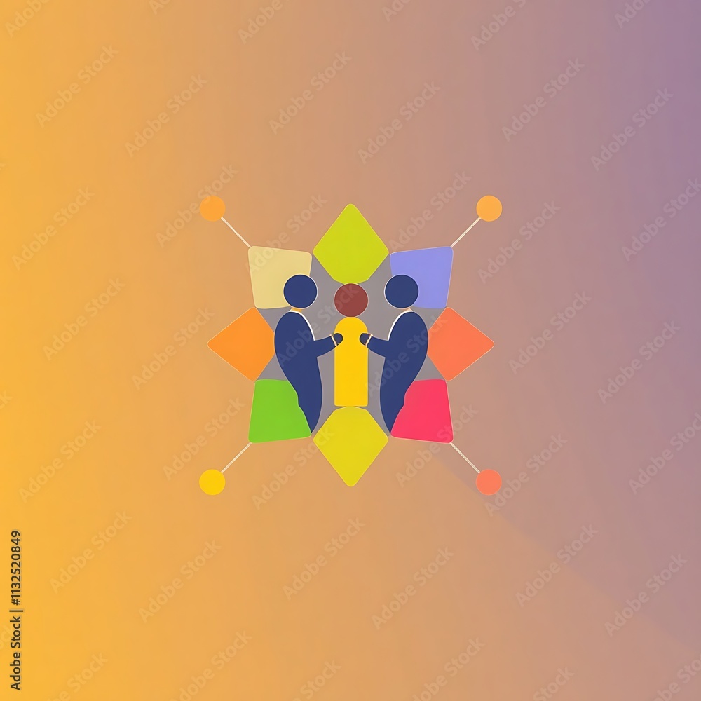 Poster connected by design: a vibrant abstract design depicts three figures, symbolizing unity and connecti