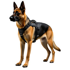 Obraz premium German Shepherd Dog in Harness Alert Pose for Petcare and Training Applications with Transparent Background