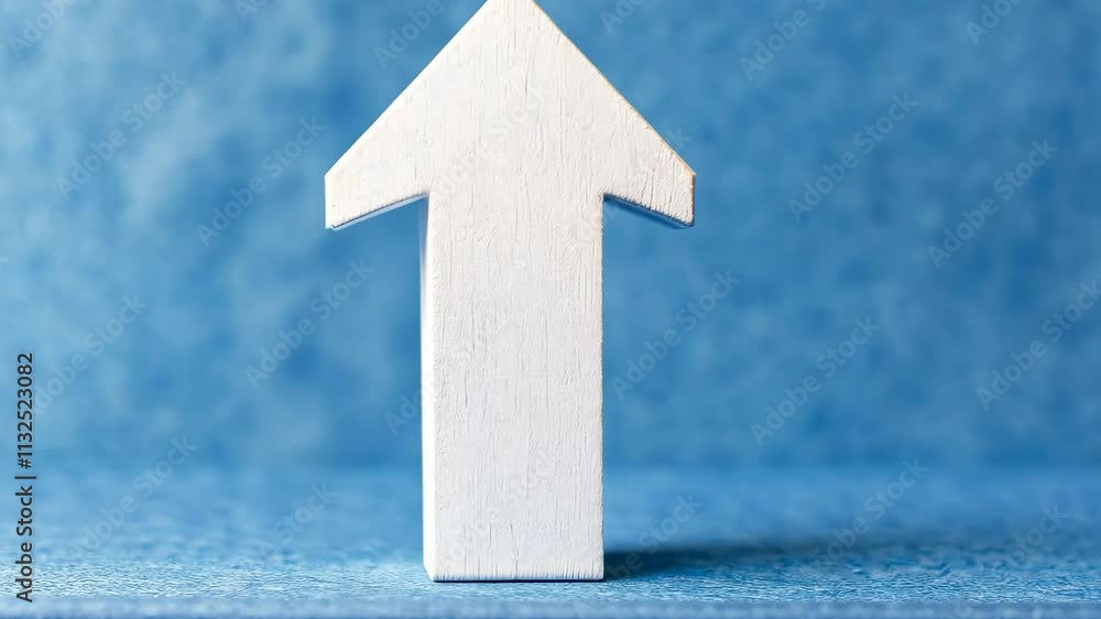 Poster white arrow pointing upwards on a blue textured background depicting direction and motivation in a m