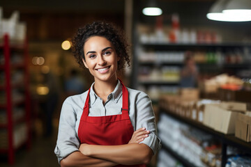 Fototapeta premium Generative AI picture clean grocery supermarket store department with friendly staff service