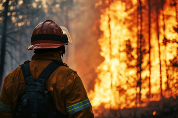 Obraz premium Generative AI Depiction of a Brave Firefighter Battling Intense Flames and Smoke with Determination and Courage