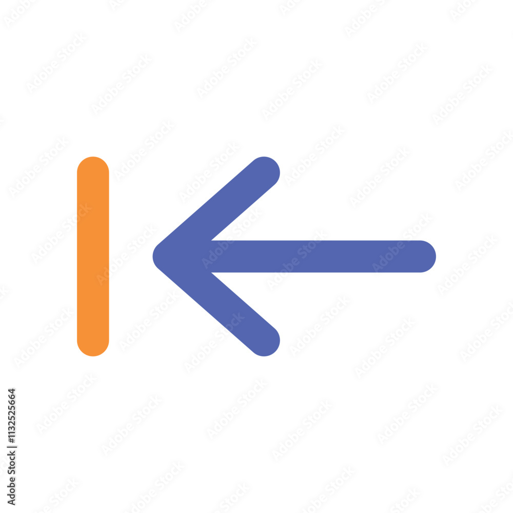 Poster an abstract image depicts a simple orange rectangle next to a blue left-pointing arrow.