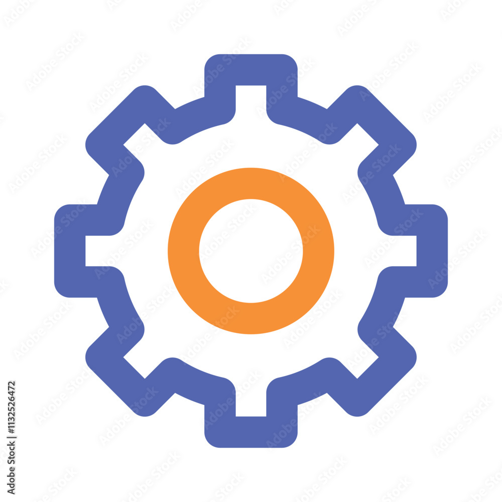 Poster a simple abstract image shows a pixelated concentric geometric design in blue and orange.
