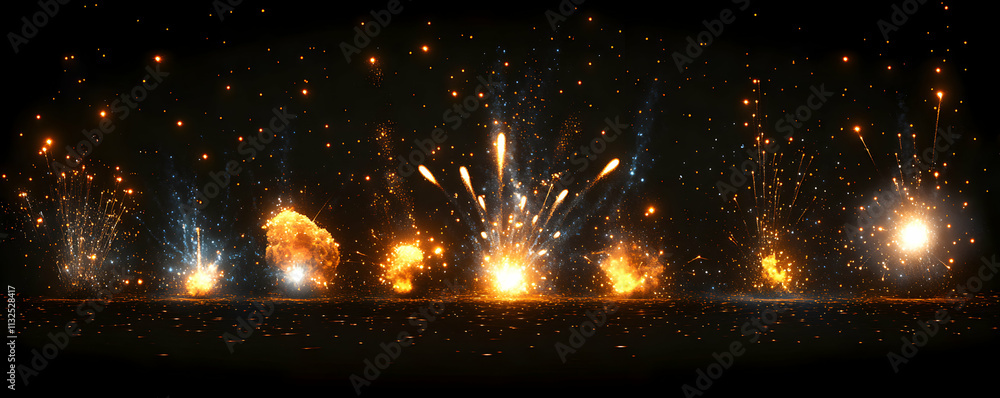 Poster fiery explosions, a spectacle of light and sparks, creating a stunning visual display of pyrotechnic