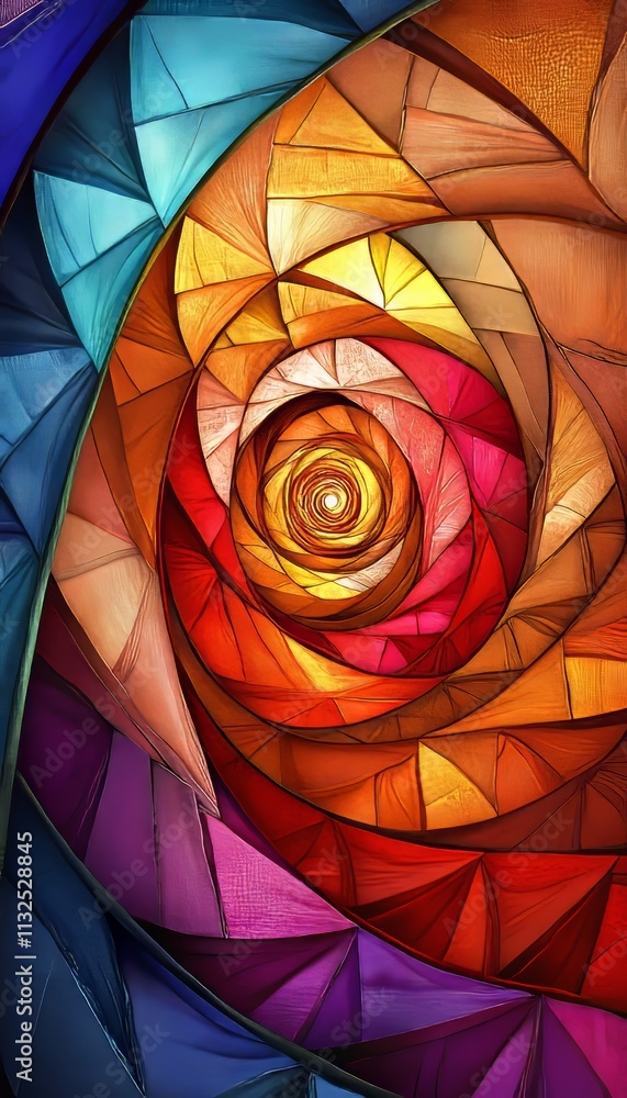 Poster kaleidoscopic journey into color and form a vivid geometric spiral in abstract design