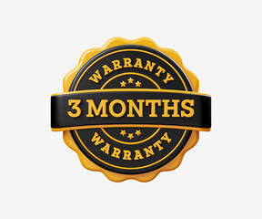 3 Months Warranty Badge 3D Illustration