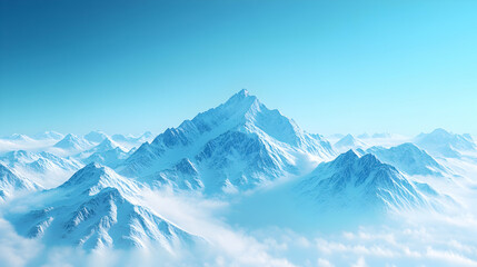Fototapeta premium Digital Art, Majestic Snow-Capped Peaks Rising Above Clouds in a Serene Winter Landscape
