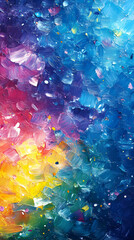Fototapeta premium Vibrant Impasto Oil Painting, Colorful Abstract Canvas Texture with Bold Brushstrokes and Dynamic Hues.