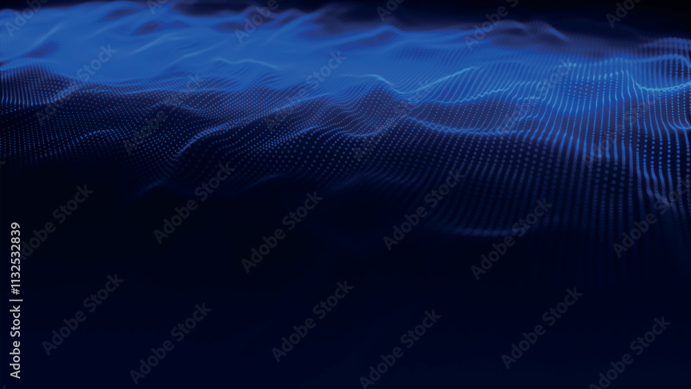 Poster futuristic point wave of particles. visualization of sound waves. dark background. technology or sci