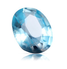 One light blue shiny gemstone isolated on white
