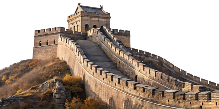 The Great wall China s unique on isolated with white background.AI GENERATED