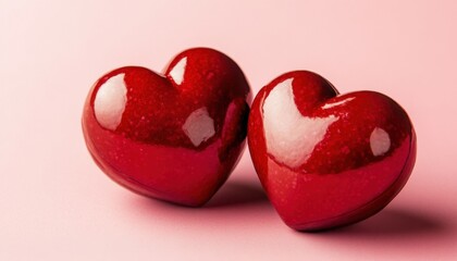 Fototapeta premium Romantic Red Hearts Valentine s Day Love Couple Shiny Glossy Decor Affection Romance Passion Sweet