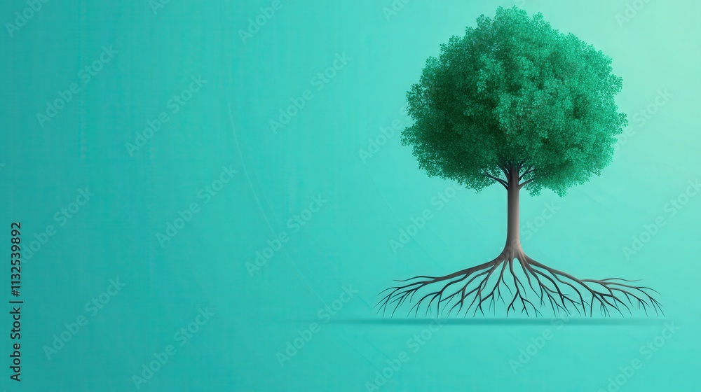 Poster illustration of a tree with roots shaped like neural networks