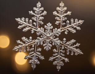 Close-Up - Macro of a Snowflake on Snowy Grass. Winter background.