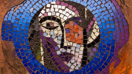 Abstract Mosaic Portrait Art, Colorful Tile Face Design