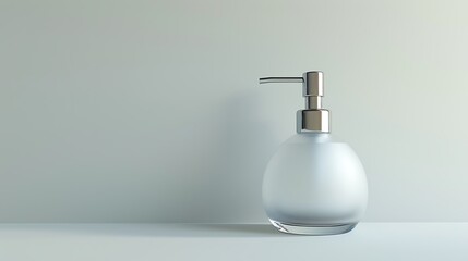 Obraz premium A frosted glass soap dispenser with chrome details, isolated on white.
