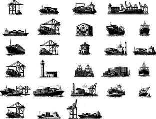 Fototapeta premium Set of ship in harbour