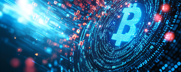 Obraz premium Bitcoin and Crypto Coins Concept, Digital Cryptocurrency Representation with Golden Coins and Blockchain Technology
