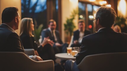 Obraz premium Formal networking event for corporate executives with a panel discussion, session, and attentive professionals