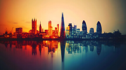 Obraz premium London Skyline Silhouette with Reflection.