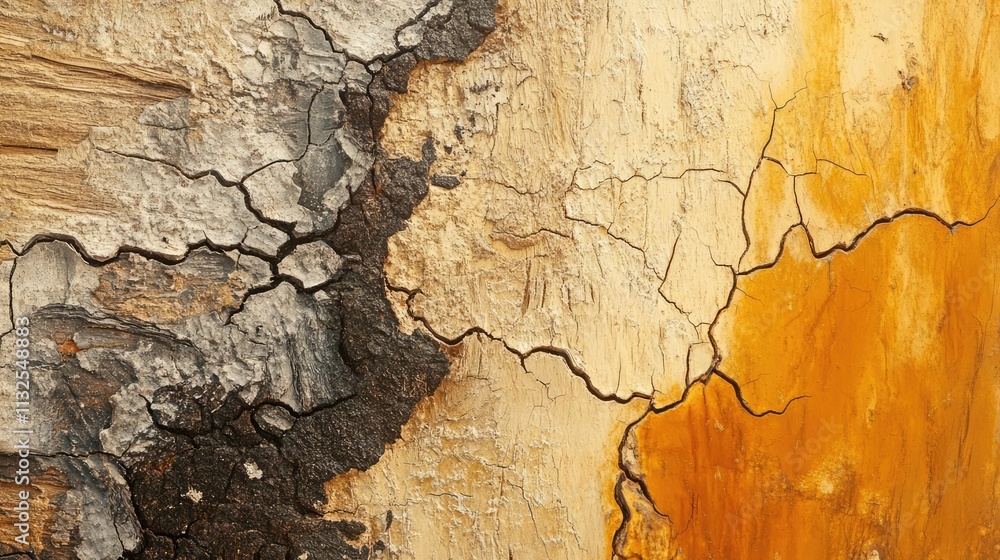 Poster cracked wood texture with warm colors weathered tree trunk macro closeup showcasing natural patterns