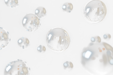 Abstract background with shiny chrome spheres floating in dark space.