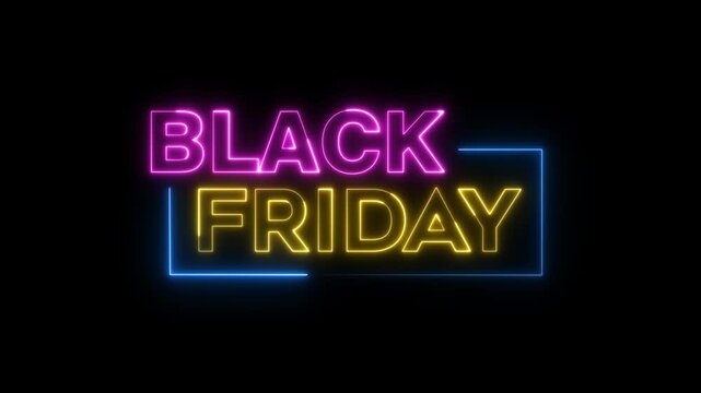 BLACK FRIDAY text animation with neon glowing effect, alpha channel setting, looping animation