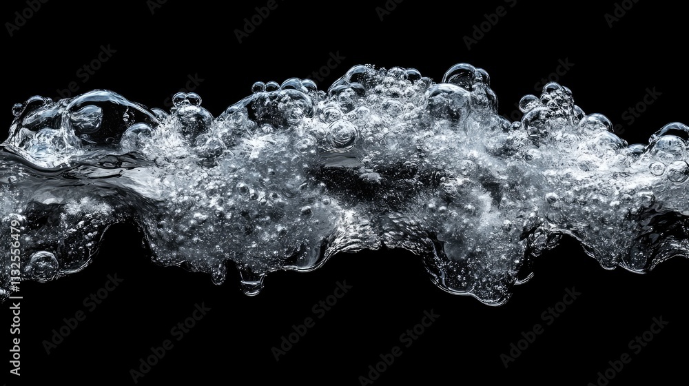 Aufkleber frozen air bubbles suspended in water creating abstract shapes against a stark black background show
