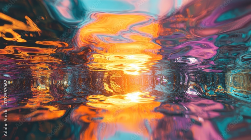 Aufkleber colorful reflections of sunset in water creating a vibrant and abstract visual display of light and 