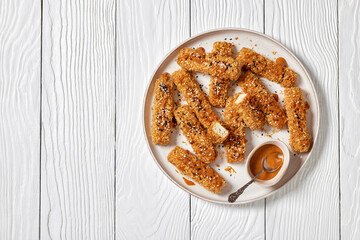 panko breaded tofu sticks with peanut butter sauce