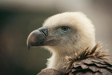 Eurasian griffon vulture showing its powerful beak and intense gaze