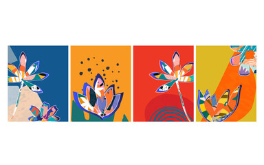 Vector Nature Inspired Cards with Floral and Leaf Motifs in Modern Design Style